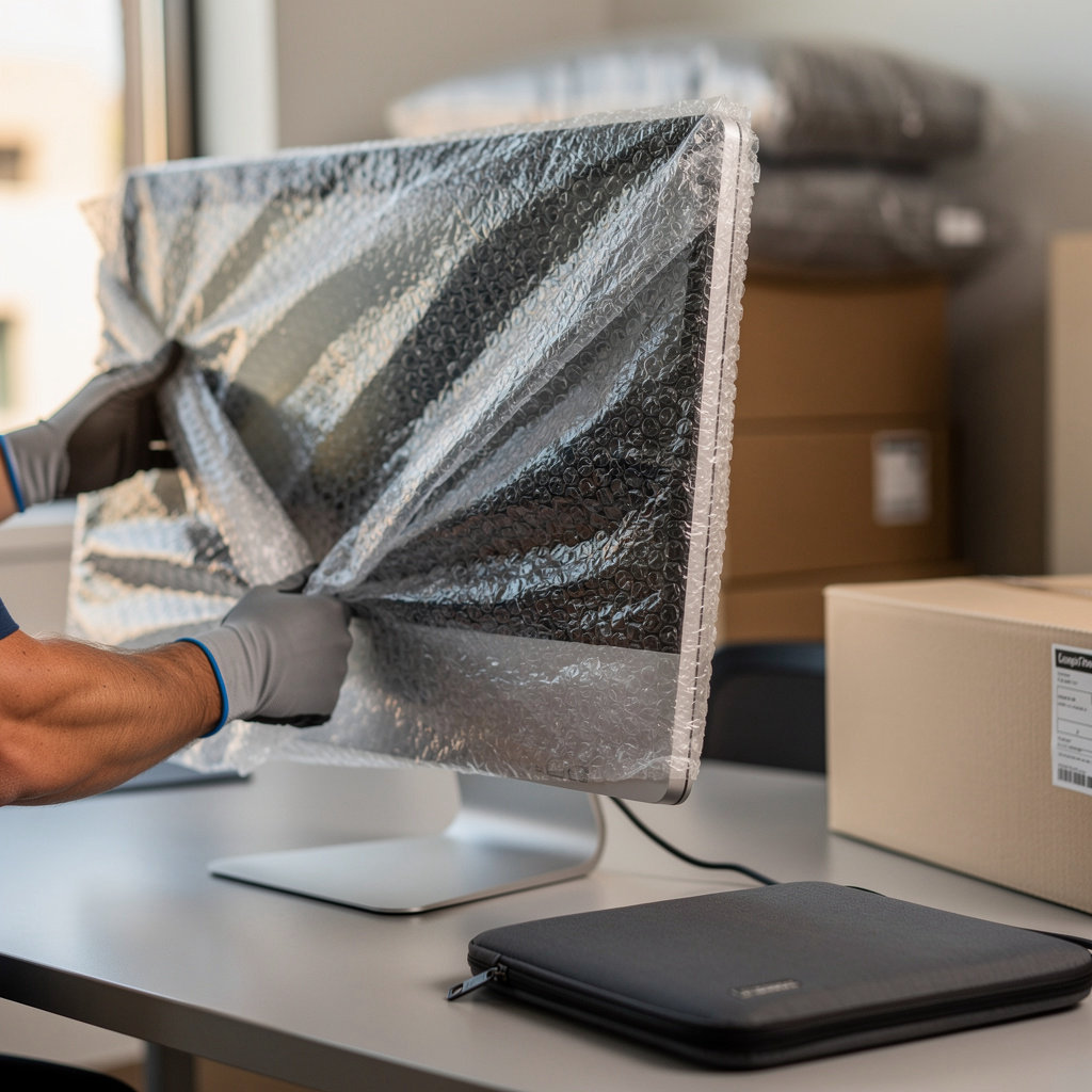 Tru Nationwide Moving professional team carefully handling office equipment during commercial relocation in Phoenix Arizona